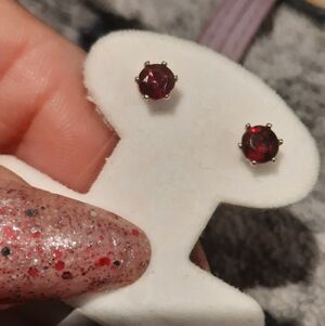 January Petite Genuine Rhodolite Garnet Earrings Solid Sterling Silver Round